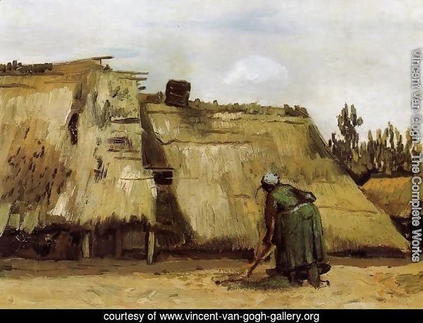 Cottage with Woman Digging