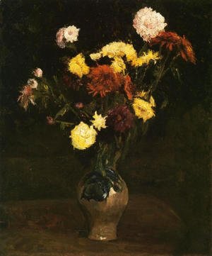 Basket of Carnations and Zinnias