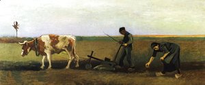 Vincent Van Gogh - Ploughman with Woman Planting Potatoes