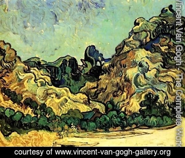 Vincent Van Gogh - Mountains at Saint-Remy with Dark Cottage