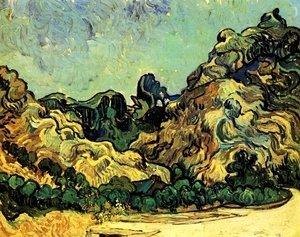 Vincent Van Gogh - Mountains at Saint-Remy with Dark Cottage