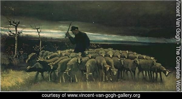 shepherd with a flock of sheep 1884