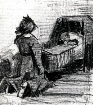 Vincent Van Gogh - Girl Kneeling in Front of a Cradle