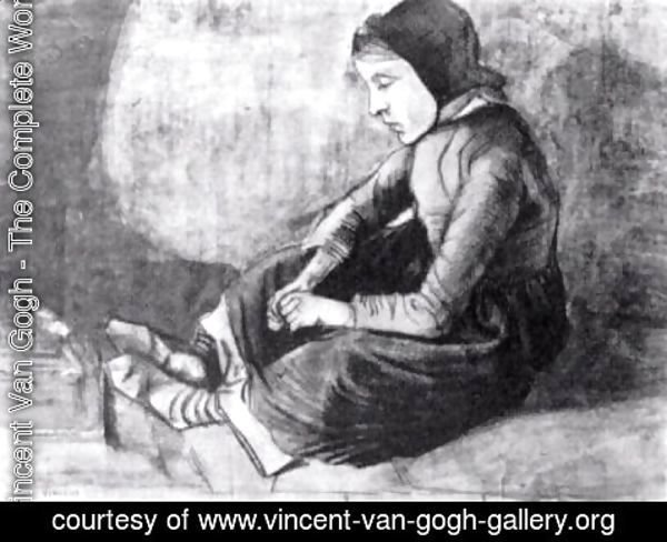 Vincent Van Gogh - Girl with Black Cap Sitting on the Ground