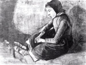 Vincent Van Gogh - Girl with Black Cap Sitting on the Ground