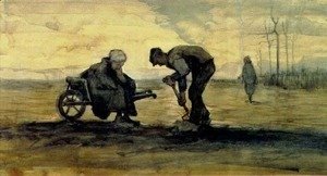 Vincent Van Gogh - Weed Burner, Sitting on a Wheelbarrow with his Wife