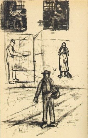 Woman near a Window twice, Man with Winnow, Sower, and Woman with Broom