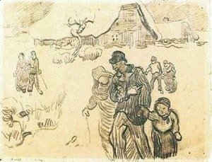 Vincent Van Gogh - Snow-Covered Cottages, a Couple with a Child, and Other Walkers