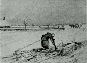 Snowy Landscape with Stooping Woman