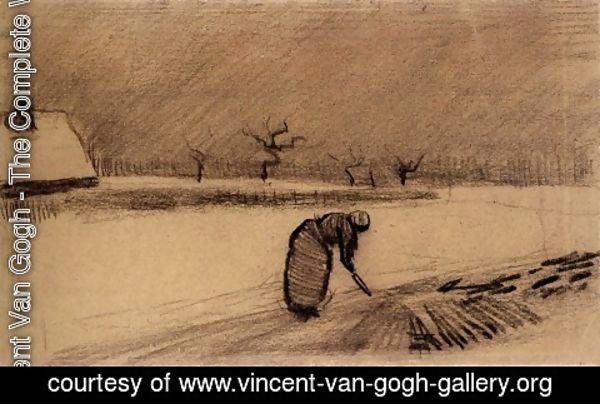 Vincent Van Gogh - Woman with a Fork in a Winter Landscape