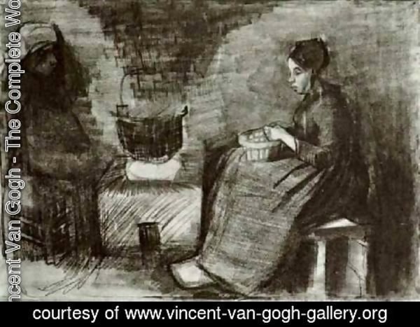 Vincent Van Gogh - Woman, Sitting by the Fire, Peeling Potatoes, Sketch of a Second Figure