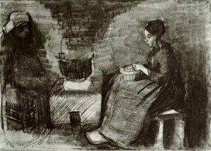 Vincent Van Gogh - Woman, Sitting by the Fire, Peeling Potatoes, Sketch of a Second Figure