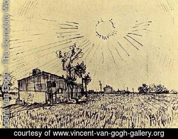 Vincent Van Gogh - Field with Houses under a Sky with Sun Disk