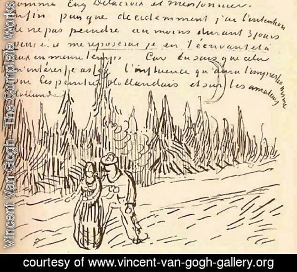 Vincent Van Gogh - A Lane of Cypresses with a Couple Walking