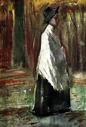 Woman with White Shawl in a Wood