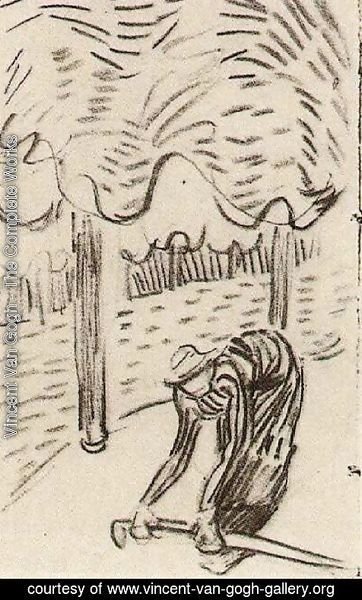 Vincent Van Gogh - A Woman Picking Up a Stick in Front of Trees