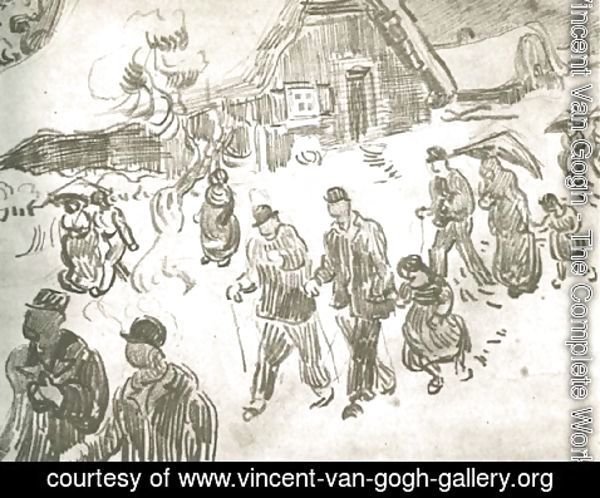 Vincent Van Gogh - People Walking in Front of Snow-Covered Cottage
