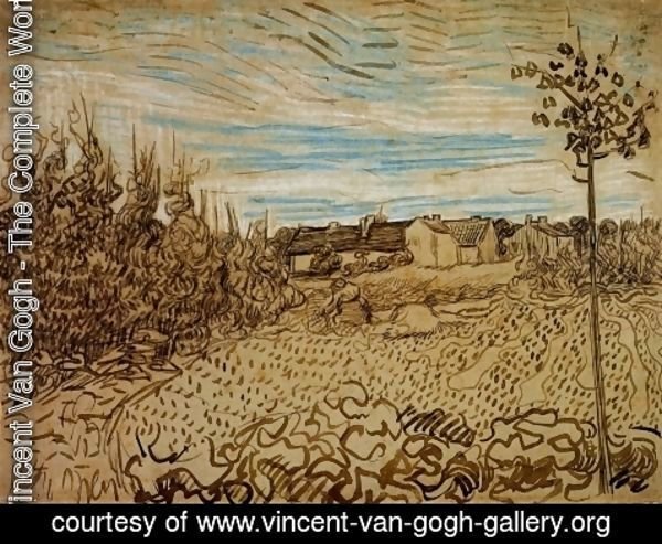 Vincent Van Gogh - Cottages with a Woman Working in the Foreground