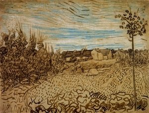 Vincent Van Gogh - Cottages with a Woman Working in the Foreground