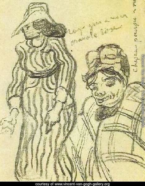 Sketch of a Lady with Striped Dress and Hat and of Another Lady, Half-Figure