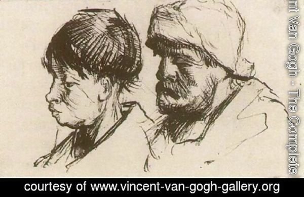 Vincent Van Gogh - Head of a Girl, Bareheaded, and Head of a Man with Beard and Cap