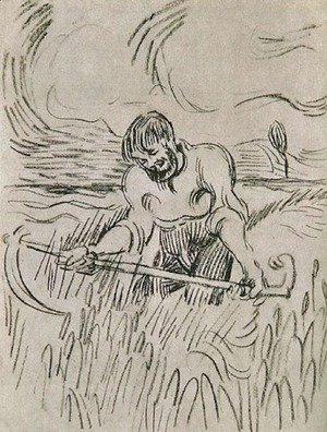 Man with Scythe in Wheat Field