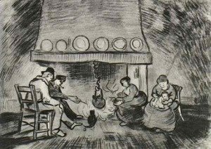 Interior of a Farm with Figures at the Fireside
