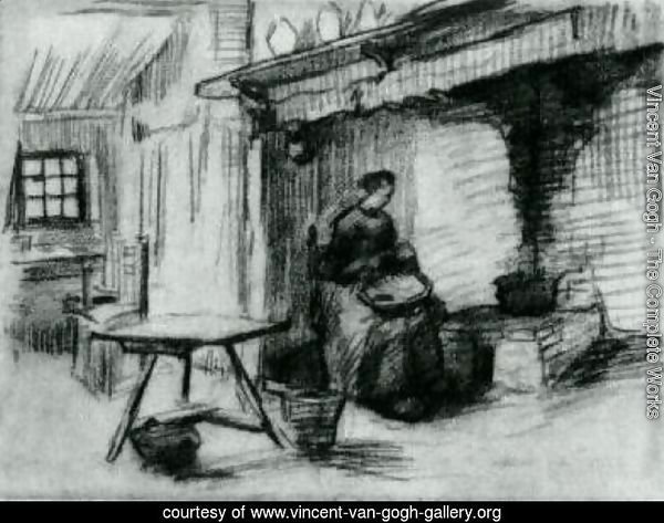 Interior with Peasant Woman Sitting near the Fireplace 2