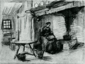 Vincent Van Gogh - Interior with Peasant Woman Sitting near the Fireplace 2