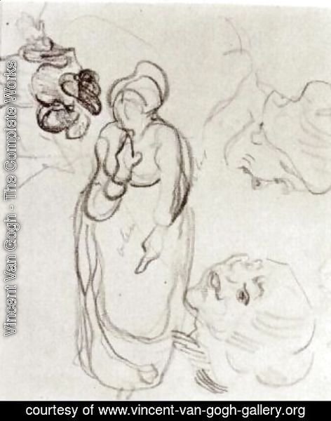 Vincent Van Gogh - Study of a Woman Standing, Two Heads, Another Figure