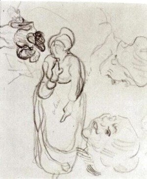 Vincent Van Gogh - Study of a Woman Standing, Two Heads, Another Figure