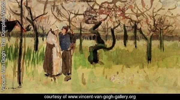 Orchard in Blossom with Two Figures Spring