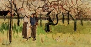 Vincent Van Gogh - Orchard in Blossom with Two Figures Spring