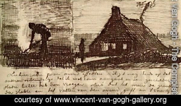Vincent Van Gogh - Peasant Burning Weeds, and Farmhouse at Night