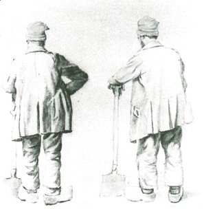 Two Sketches of a Man Leaning on His Spade