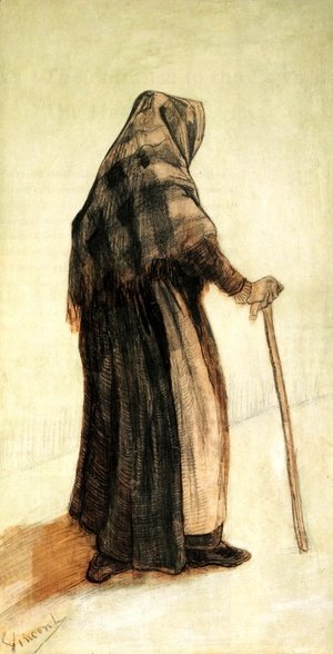Old Woman with a Shawl and a Walking-Stick
