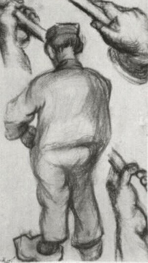 Peasant, Seen from the Back and Three Hands Holding a Stick
