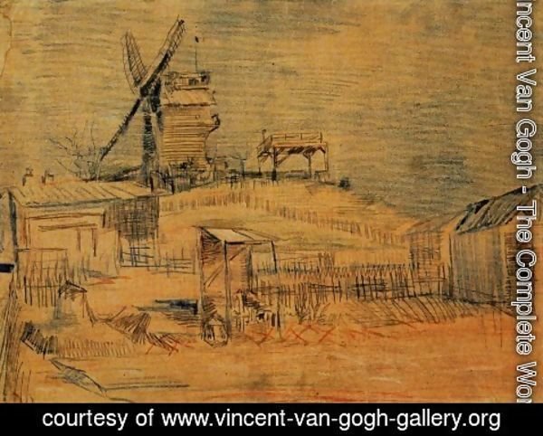 Vincent Van Gogh - Gardens on Montmartre and the Blute-Fin Windmill