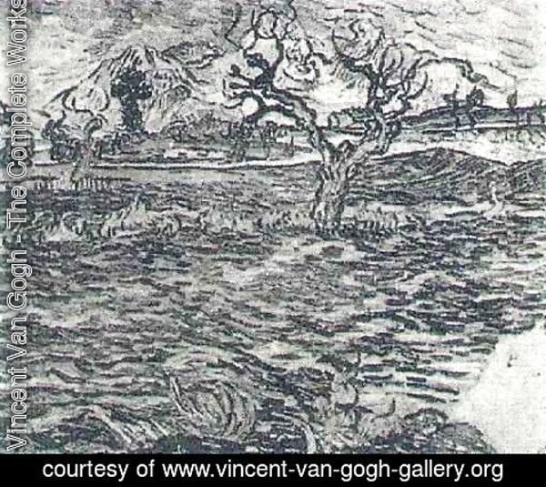 Vincent Van Gogh - Landscape With Olive Tree And Mountains In The Background