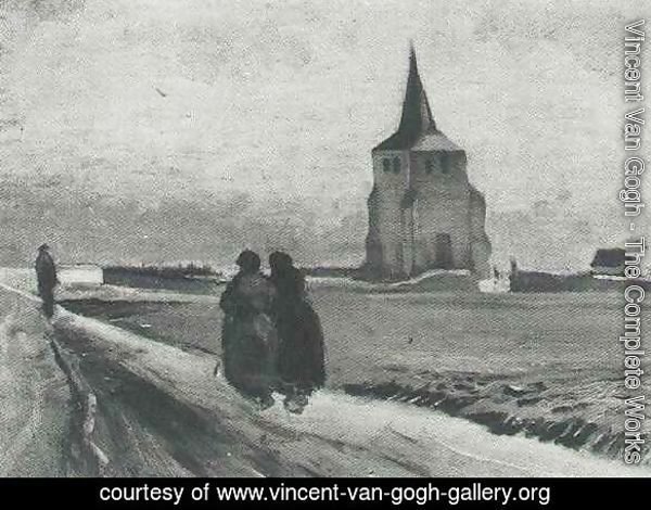 The Old Tower Of Nuenen With People Walking