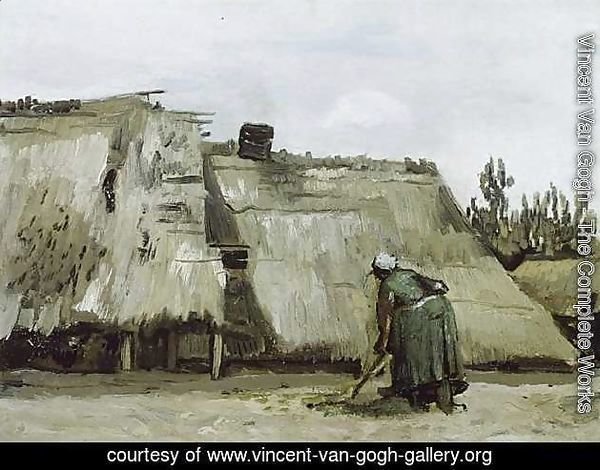Peasant Woman Digging In Front Of Her Cottage