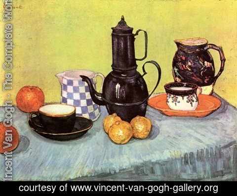 Vincent Van Gogh - Blue Enamel Coffeepot Earthenware And Fruit