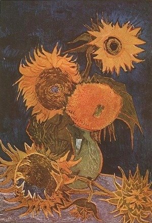Vase With Five Sunflowers