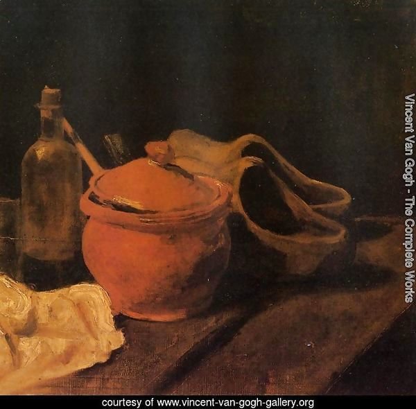 Still Life With Earthenware Bottle And Clogs