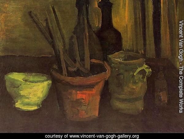 Still Life With Paintbrushes In A Pot