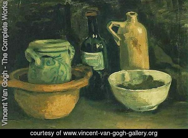 Still Life With Pottery And Two Bottles