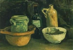 Still Life With Pottery And Two Bottles