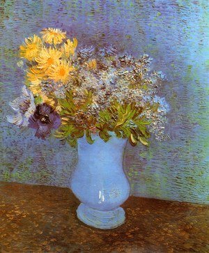 Vase With Lilacs Daisies And Anemones