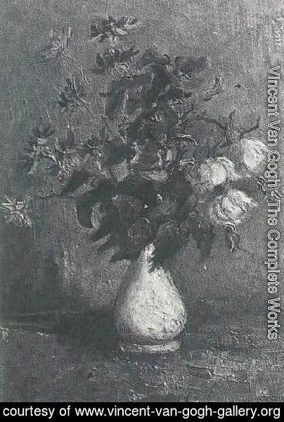 White Vase With Roses And Other Flowers
