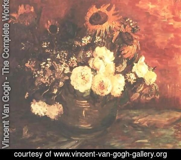 Vincent Van Gogh - Bowl of Sunflowers, Roses and other Flowers